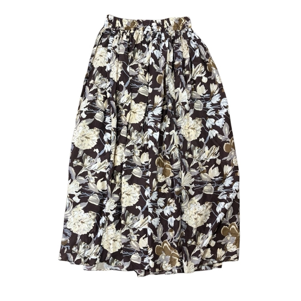 100% Silk Vintage Christina Brown and Cream Floral Midi Skirt